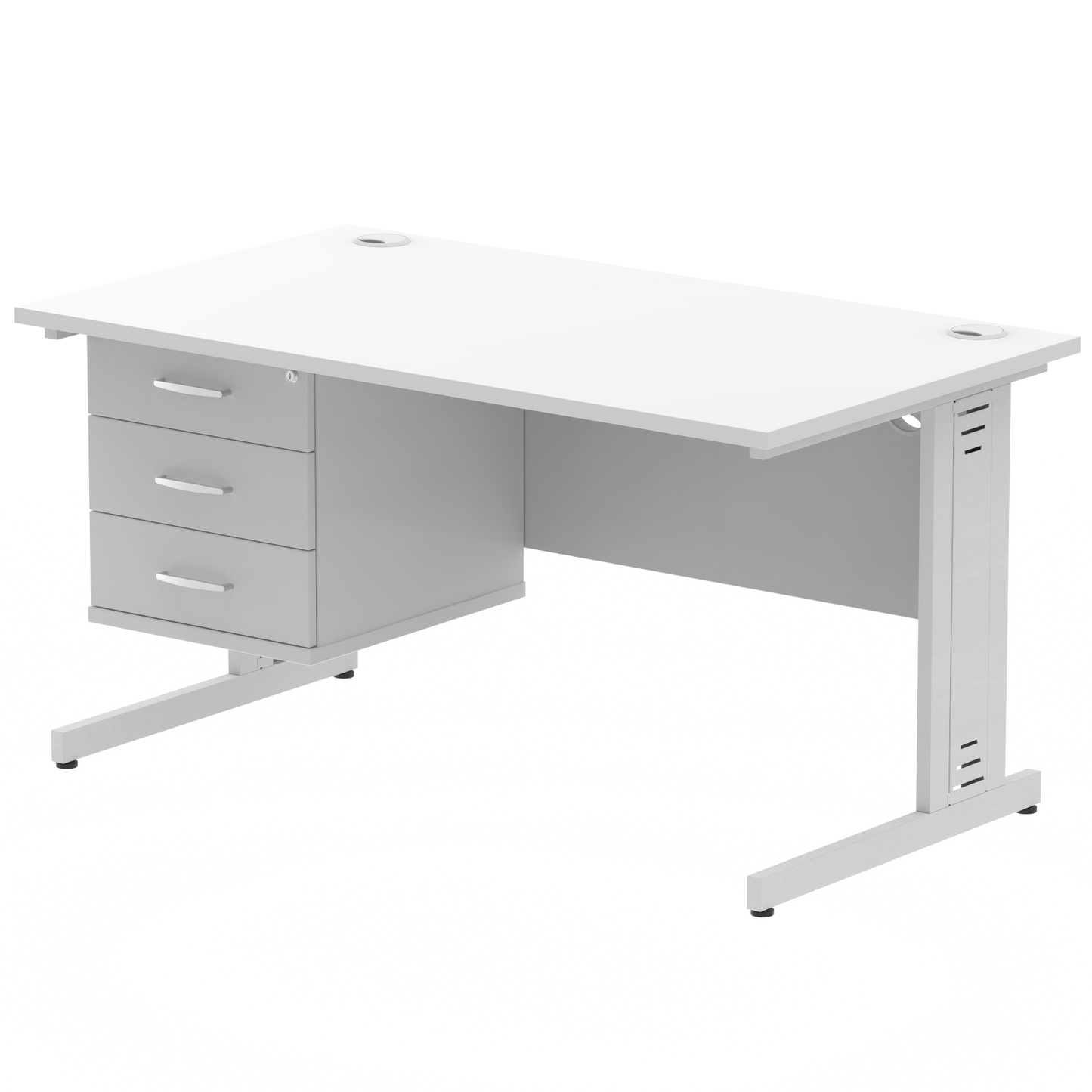 Impulse 1400mm Cable Managed Straight Desk With Single Fixed Pedestal