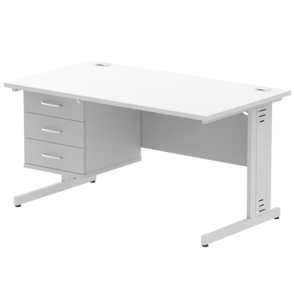 Impulse 1400mm Cable Managed Straight Desk With Single Fixed Pedestal