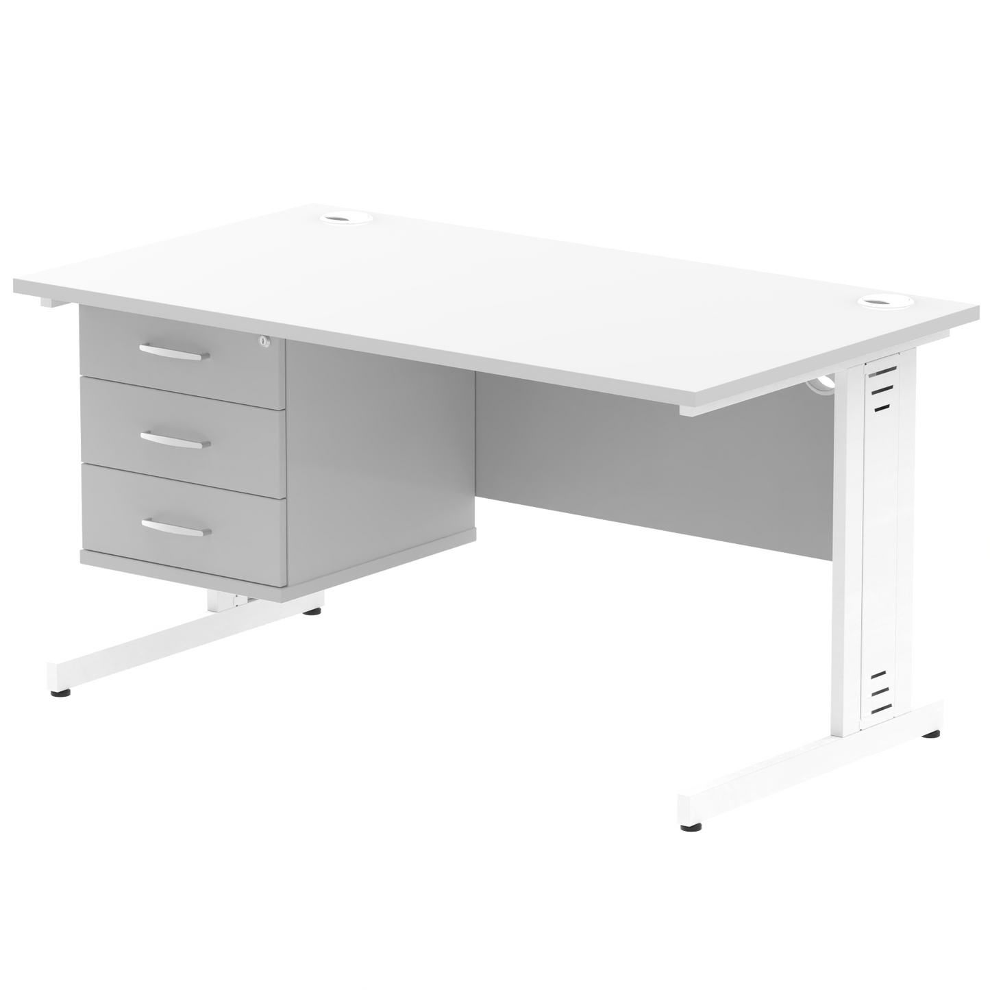 Impulse 1400mm Cable Managed Straight Desk With Single Fixed Pedestal