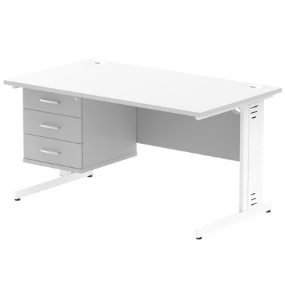 Impulse 1400mm Cable Managed Straight Desk With Single Fixed Pedestal