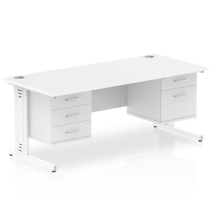 Impulse 1600mm Cable Managed Straight Desk With Two Fixed Pedestal