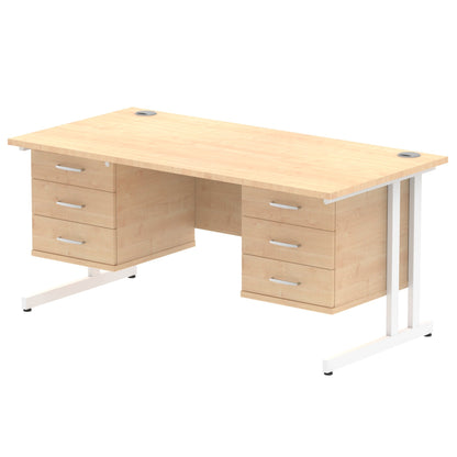 Impulse 1600mm Cantilever Straight Desk With Two Fixed Pedestal