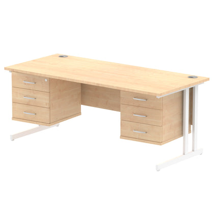 Impulse 1800mm Cantilever Straight Desk With Two Fixed Pedestal