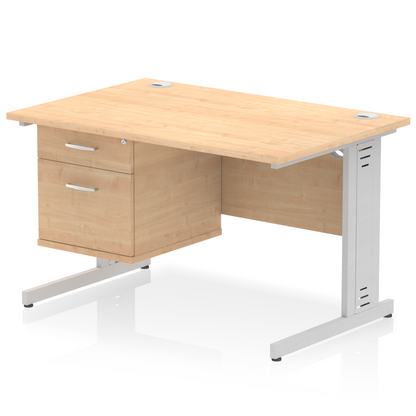 Impulse 1200mm Cable Managed Straight Desk With Single Fixed Pedestal