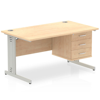 Impulse 1400mm Cable Managed Straight Desk With Single Fixed Pedestal