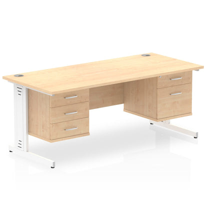 Impulse 1600mm Cable Managed Straight Desk With Two Fixed Pedestal