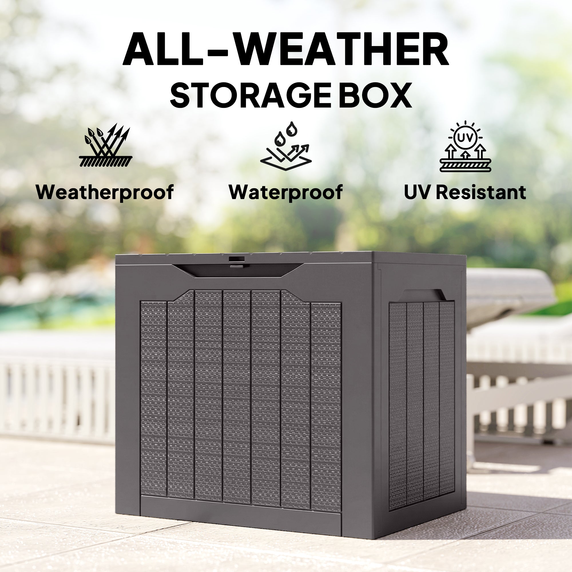 Outsunny 93L Plastic Garden Storage Box, Outdoor Storage Box with Handles, Waterproof Outdoor Storage Container, Brown 