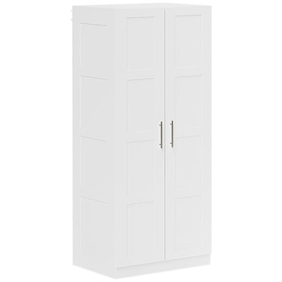 HOMCOM Double Paneled Door Wardrobe, with Shelves - White 
