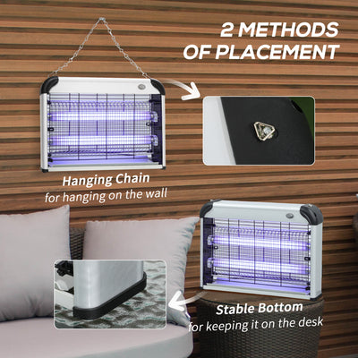 Outsunny Free Standing Wall Hanging 20W Electric Fly Mosquito Killer Electric Fly Zapper, Bug Zapper, Insect Killer, Silver 