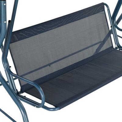 Outsunny 3 Seater Garden Swing Seat Chair Outdoor Bench with Adjustable Canopy and Metal Frame, Blue Stripes 