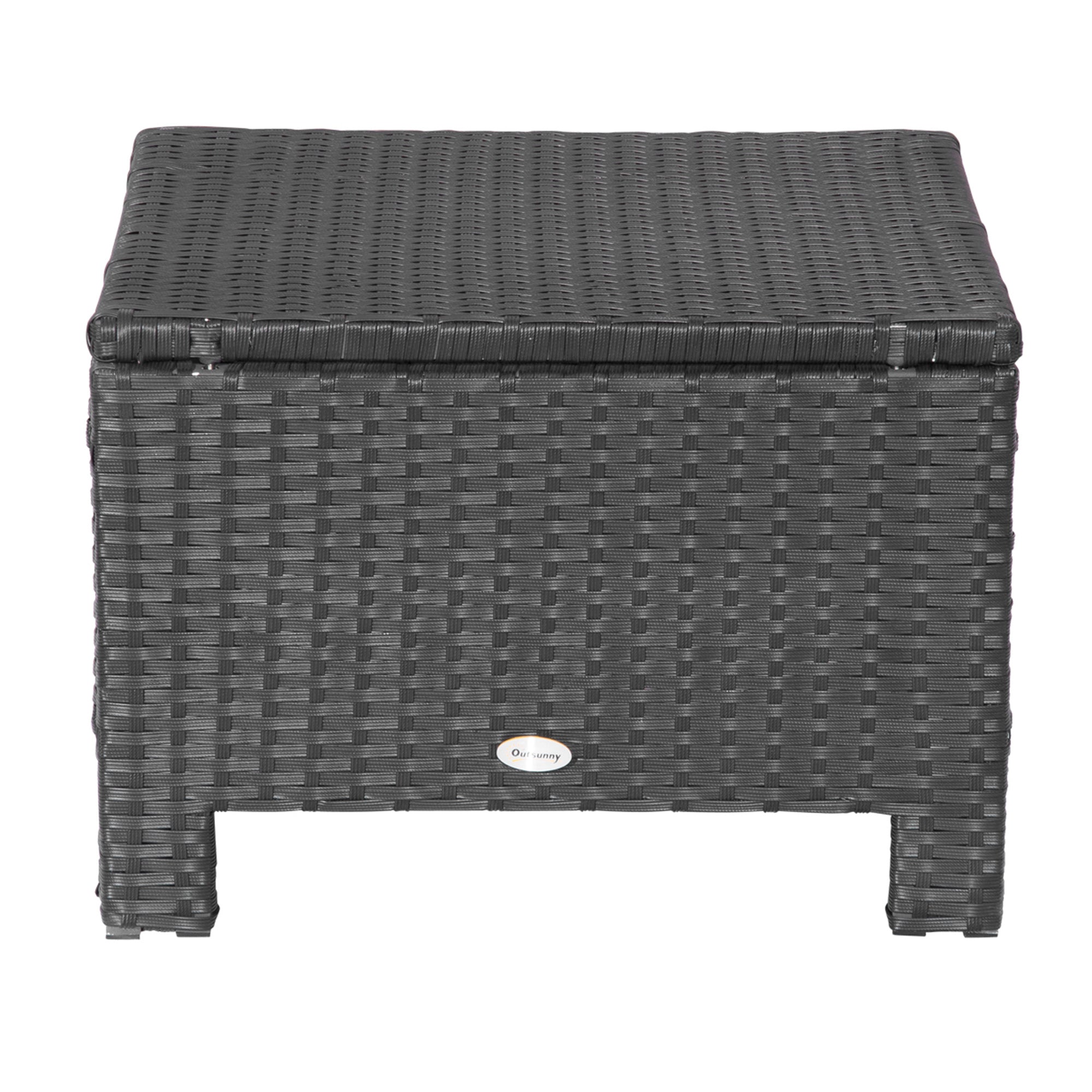Outsunny Rattan Footstool Wicker Ottoman with Padded Seat Cushion Outdoor Patio Furniture for Garden Poolside Living Room, 50 x 50 x 35 cm, Black 