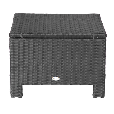 Outsunny Rattan Footstool Wicker Ottoman with Padded Seat Cushion Outdoor Patio Furniture for Garden Poolside Living Room, 50 x 50 x 35 cm, Black 