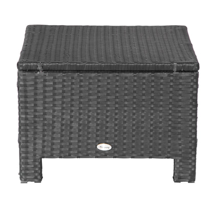 Outsunny Rattan Footstool Wicker Ottoman with Padded Seat Cushion Outdoor Patio Furniture for Garden Poolside Living Room, 50 x 50 x 35 cm, Black 