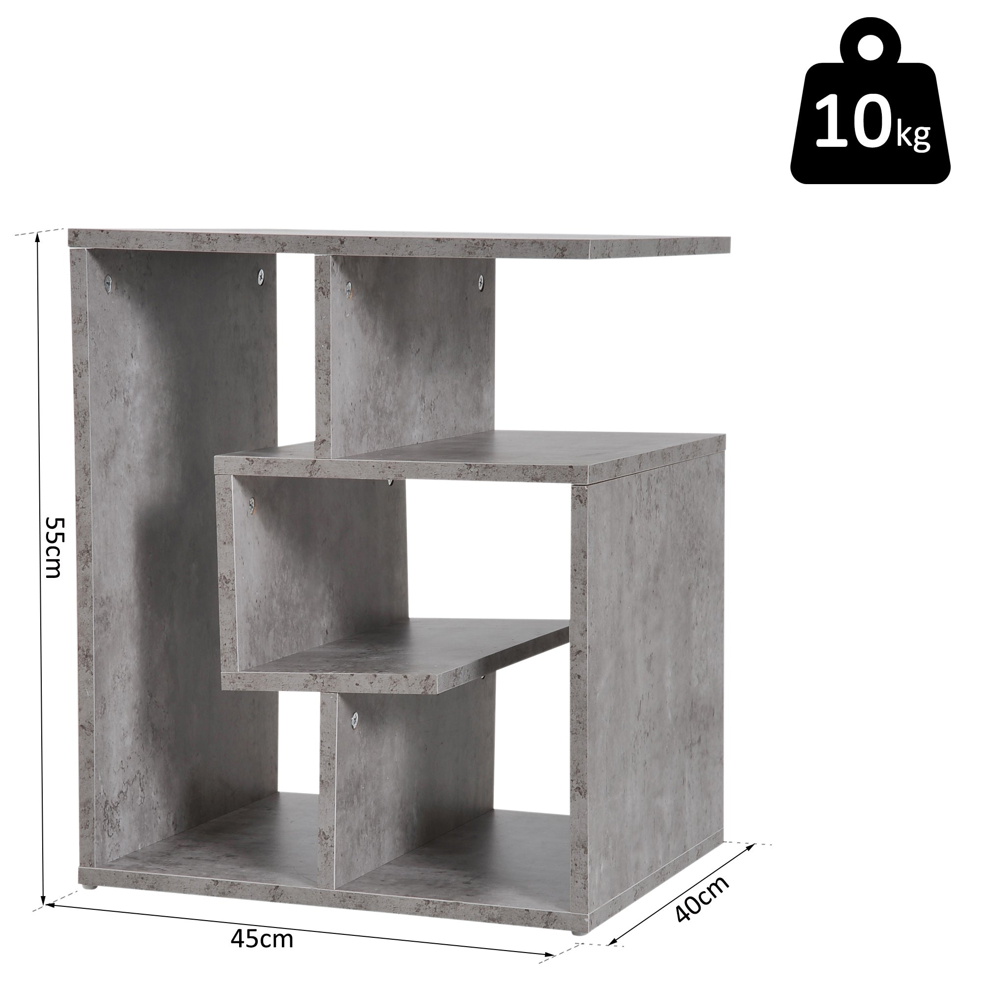 HOMCOM Side Table, 3 Tier End Table with Open Storage Shelves for Living Room, Bedroom, Cement Colour 