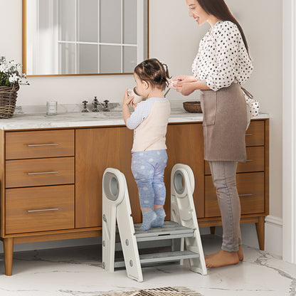 AIYAPLAY Foldable and Adjustable Toddler Tower with Handle, Non-Slip, Grey 