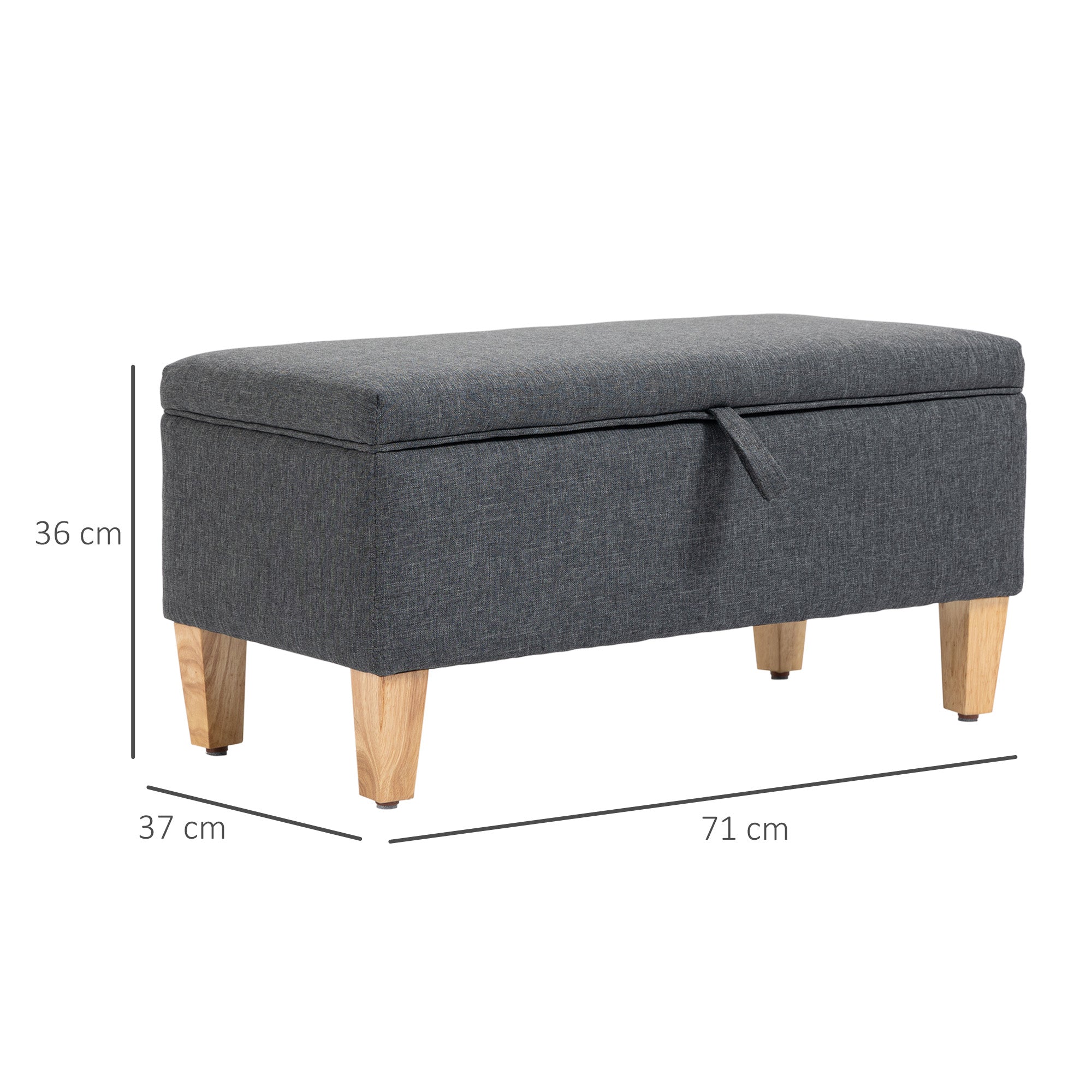 HOMCOM Linen Storage Ottoman Padded Footstool with Rubberwood Legs for Storage Box, Bed End, Shoe Bench, Seating, Dark Grey