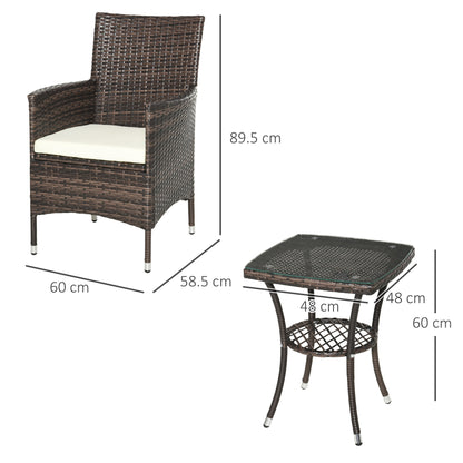 Outsunny Three-Piece Rattan Chair Set, with Cushions - Brown 