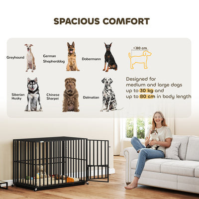 PawHut Heavy Duty Dog Crate, Dog Cage with Wheels for Medium Large Breeds, Metal Pet Kennel with Removable Tray 