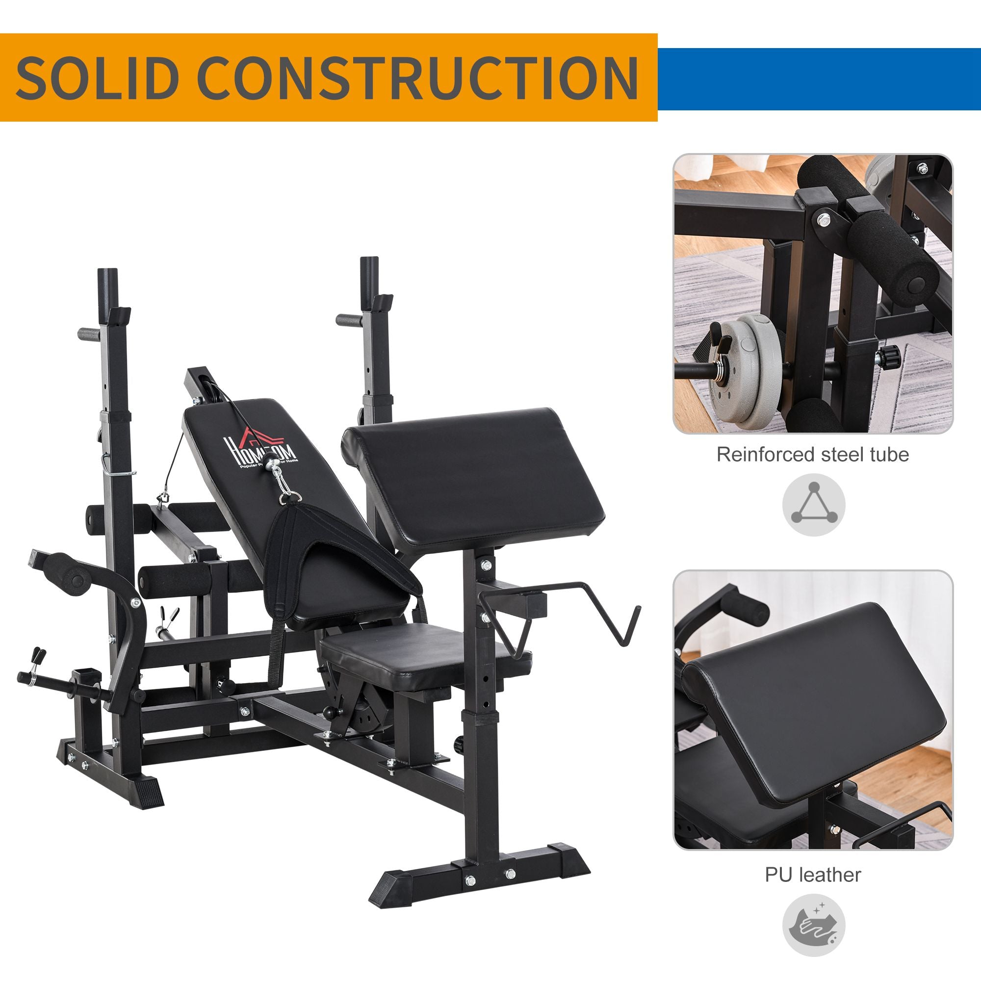 HOMCOM Multi-Exercise Full-Body Weight Rack with Bench Press, Leg Extension, Chest Fly Resistance Band & Preacher Curl 