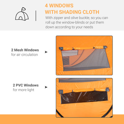 Outsunny 4-5 Person Pop-up Camping Tent Family Tent w/ 2 Mesh Windows & PVC Windows Portable Carry Bag for Outdoor Trip, Orange 