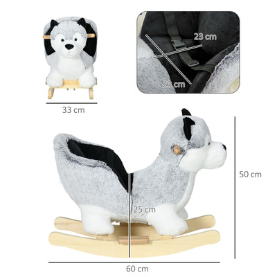 HOMCOM Baby Rocking Horse, Husky-Designed Plush Rocking Animal, with Sounds, Seatbelt, for Ages 18-36 Months - Grey 