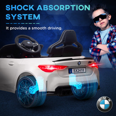 AIYAPLAY 12V BMW Licensed Kids Car, with Easy Transport, Remote Control, Suspension, Music, Horn, LED Lights, White 