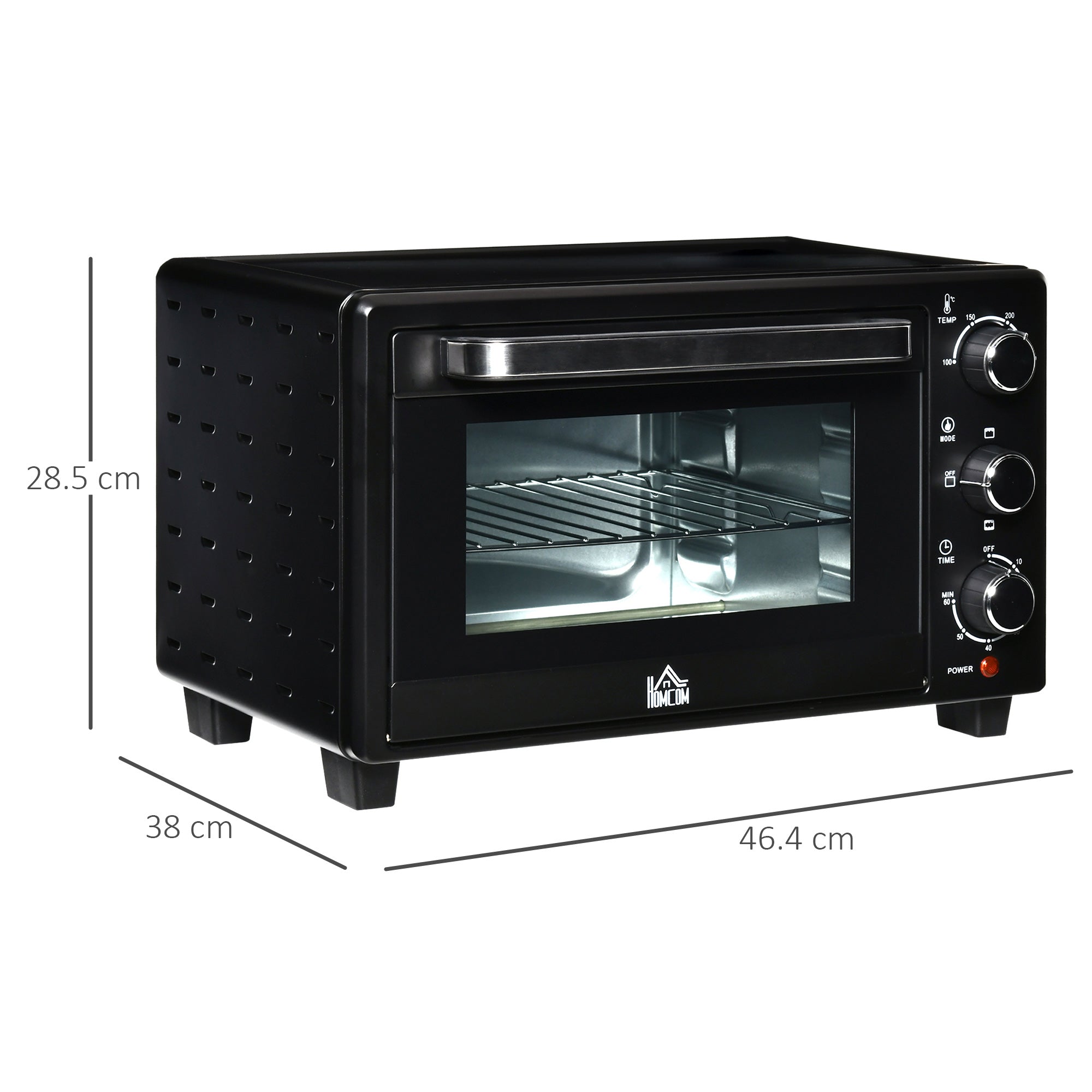 HOMCOM 21L Mini Countertop Oven, 100°C-230°C Adjustable Temp - Black 