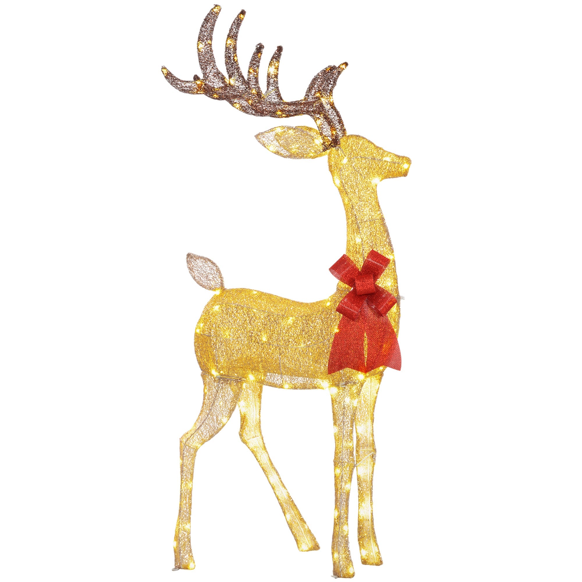 Outsunny Lighted Reindeer Christmas Decoration, Light Up Christmas Deer with 137 LED Lights for Indoor, Outdoor, Garden, Lawn, Gold Tone 
