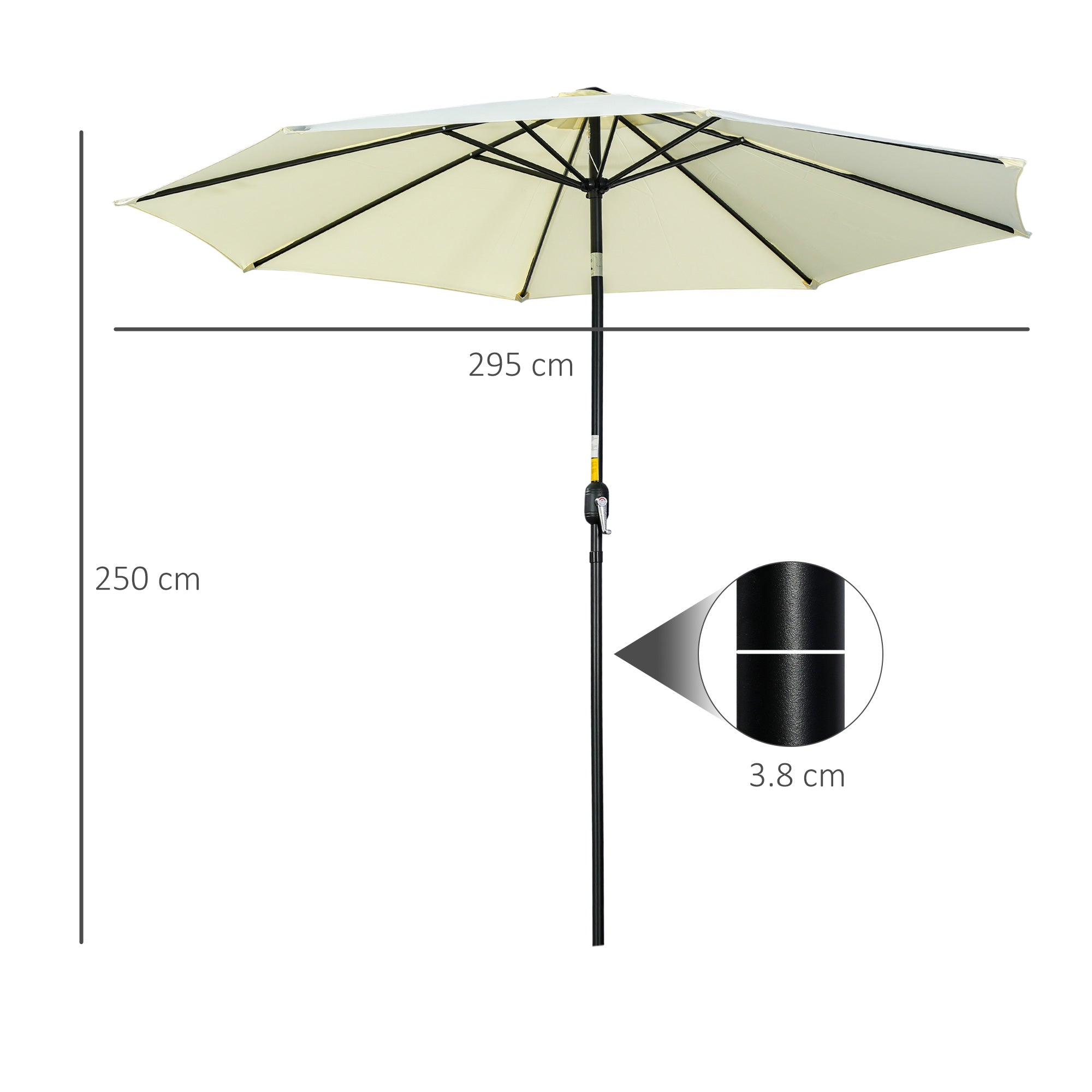 Outsunny 3(m) Tilting Parasol Garden Umbrellas, Outdoor Sun Shade with 8 Ribs, Tilt and Crank Handle for Balcony, Bench, Garden, Beige 