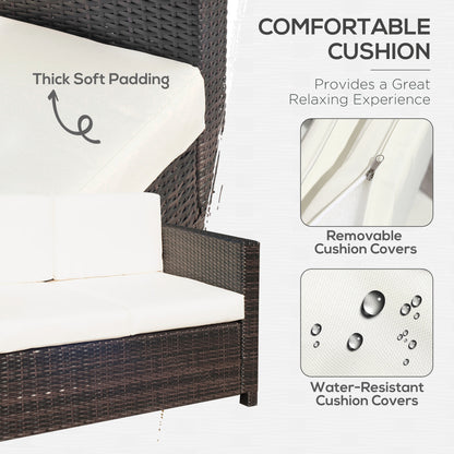 Outsunny 2 Seater Rattan Sofa with Soft Padded Cushion, All-Weather PE Wicker Weave Garden Loveseat with Armrests, Black 