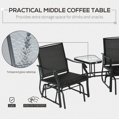 Outsunny Gliding Jack and Jill Seat, with Glass-Top Table - Black 