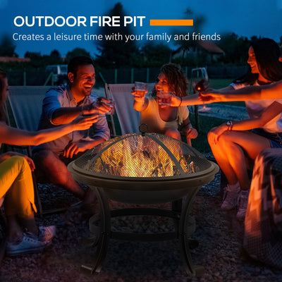 Outsunny Outdoor Fire Pit, Firepit with Mesh Lid, Poker, for Camping, Bonfire, Picnic, Black 