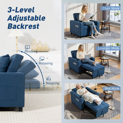 HOMCOM 3-in-1 Single Sofa Bed, Convertible Sleeper Chair Bed with 3-level Adjustable Back - Dark Blue 