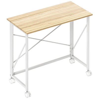 HOMCOM 80 cm Folding Desk on Wheels - Natural Tone 