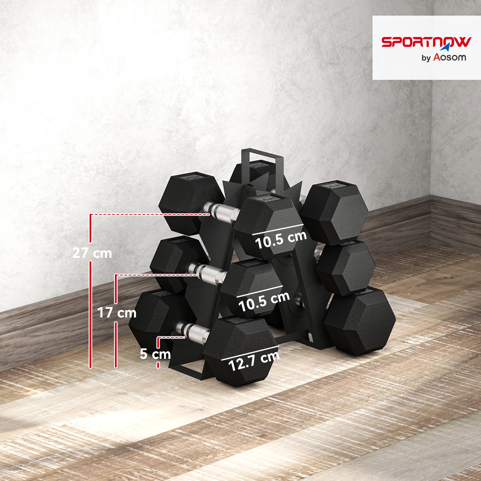 SPORTNOW Hex Dumbbell Set with Weights Storage Rack, Rubber Coated Dumbbells, Non-Slip Chrome Handles, Space-Saving for Home Gym Weight Lifting Strength Training, 2 x 2kg, 2 x 5kg, 2 x 8kg