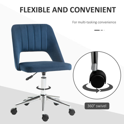 Vinsetto Armless Velvet-Feel Office Chair - Dark Blue 