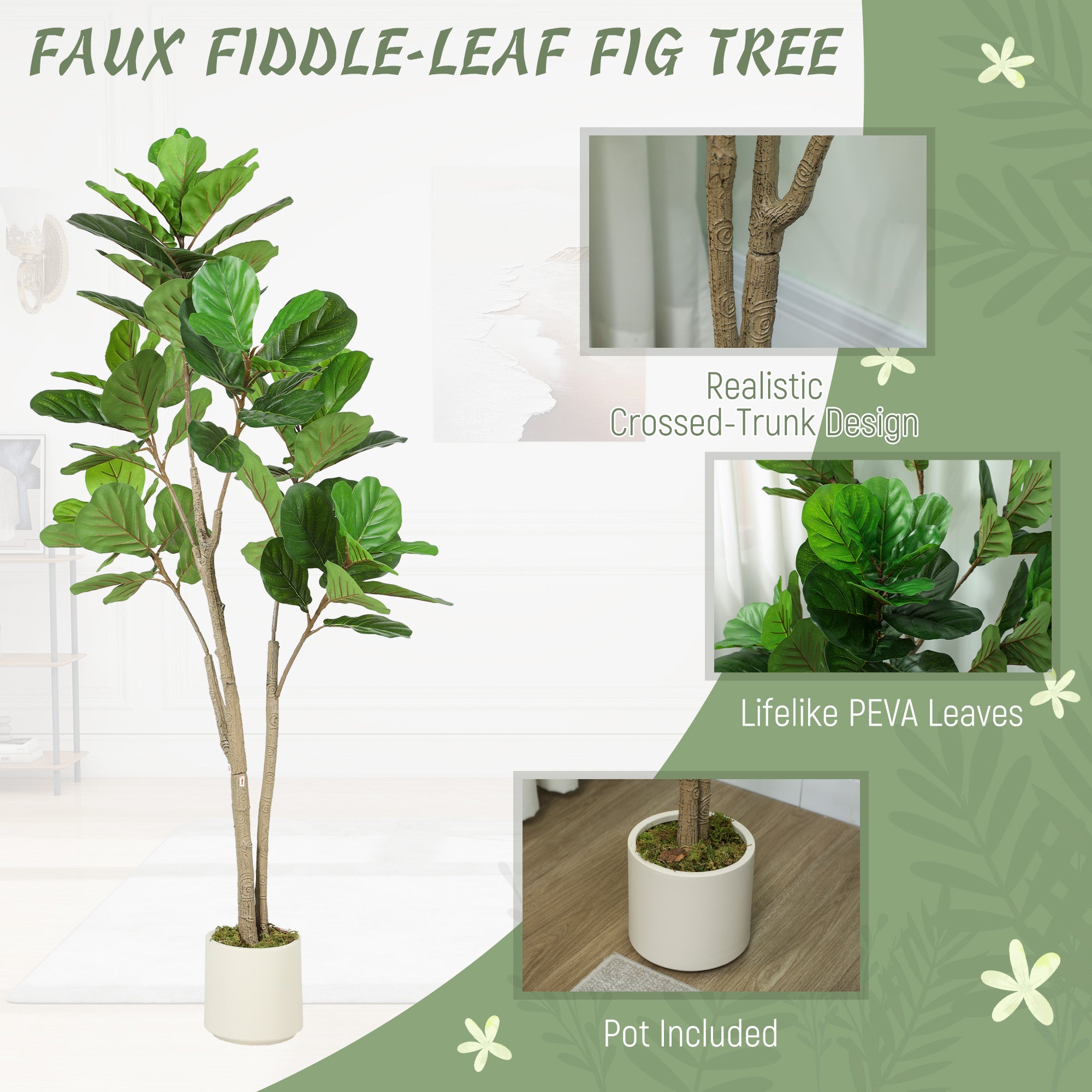 HOMCOM 150cm Artificial Ficus Tree - Green 