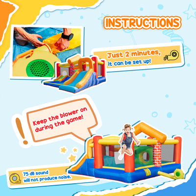 Outsunny 4 in 1 Kids Bouncy Castle Extra Large Double Slides & Trampoline Design Inflatable House Pool Climbing Wall with Blower Carrybag for Kids Age 3-8, 3.8 x 3.7 x 2.3m 