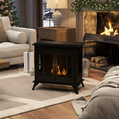 HOMCOM Freestanding Ethanol Fireplace Stove, Bioethanol Fire with Stainless Steel Flame Snuffer, 0.9L Tank, 3 Hours Burning Time for Indoor, Black 