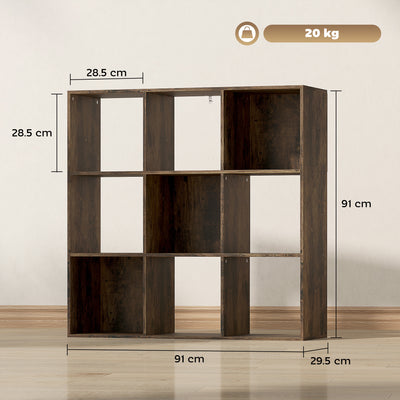 HOMCOM Nine-Cube Storage Shelf - Rustic Brown 