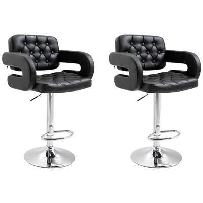 Set of 2 PU Leather Upholstered Swivel Bar Stool, Height Adjustable Barstool with Back, Armrest, Footrest for Kitchen 