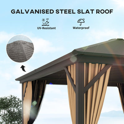 Outsunny 3 x 3(m) Metal Hardtop Gazebo, with Curtains and Accessories - Brown 