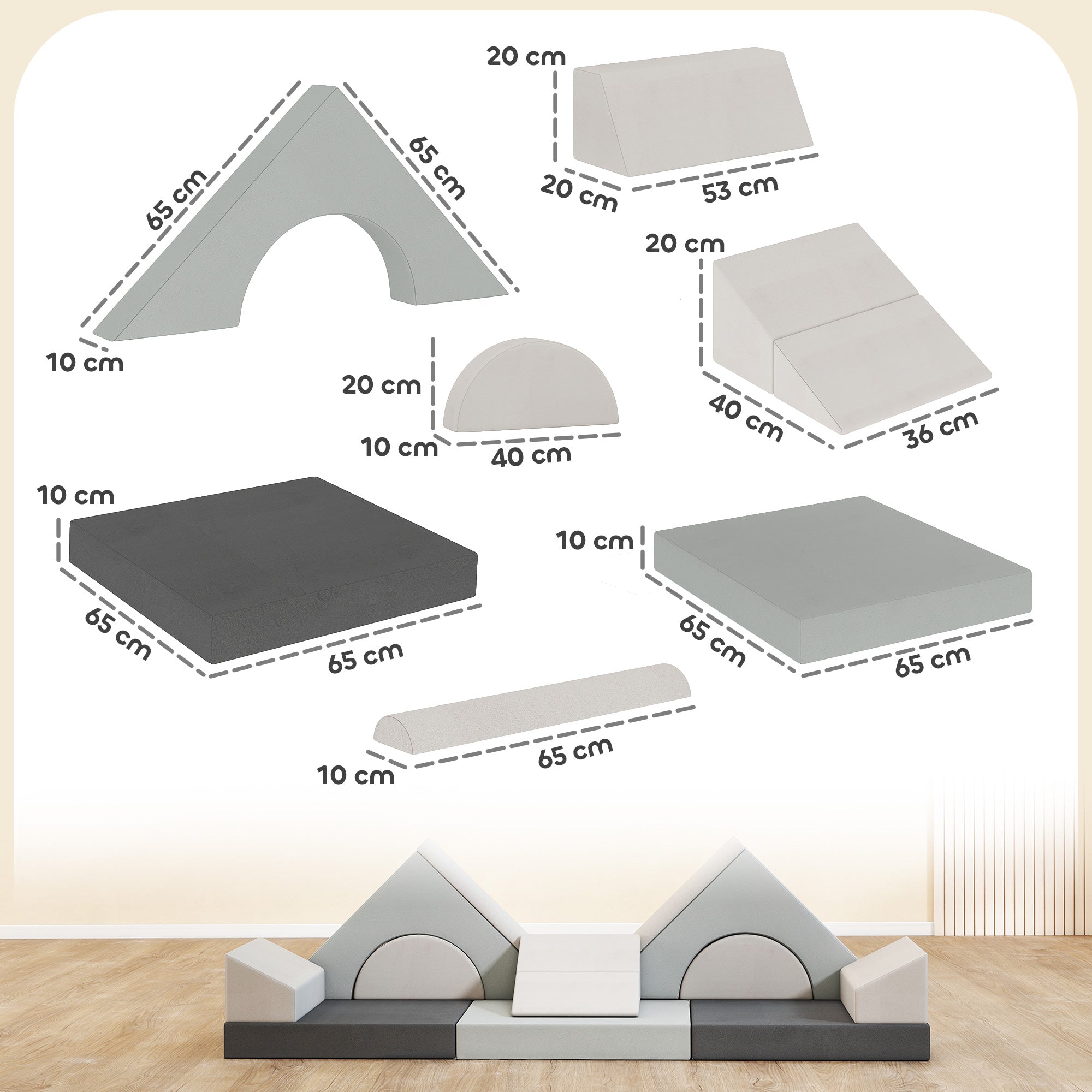 AIYAPLAY Kids Play Sofa, 12 Pieces Foam Modular Soft Play Set for Playroom, Children Convertible Sofa for Boys and Girls, Grey 