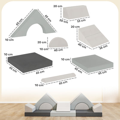 AIYAPLAY Kids Play Sofa, 12 Pieces Foam Modular Soft Play Set for Playroom, Children Convertible Sofa for Boys and Girls, Grey 