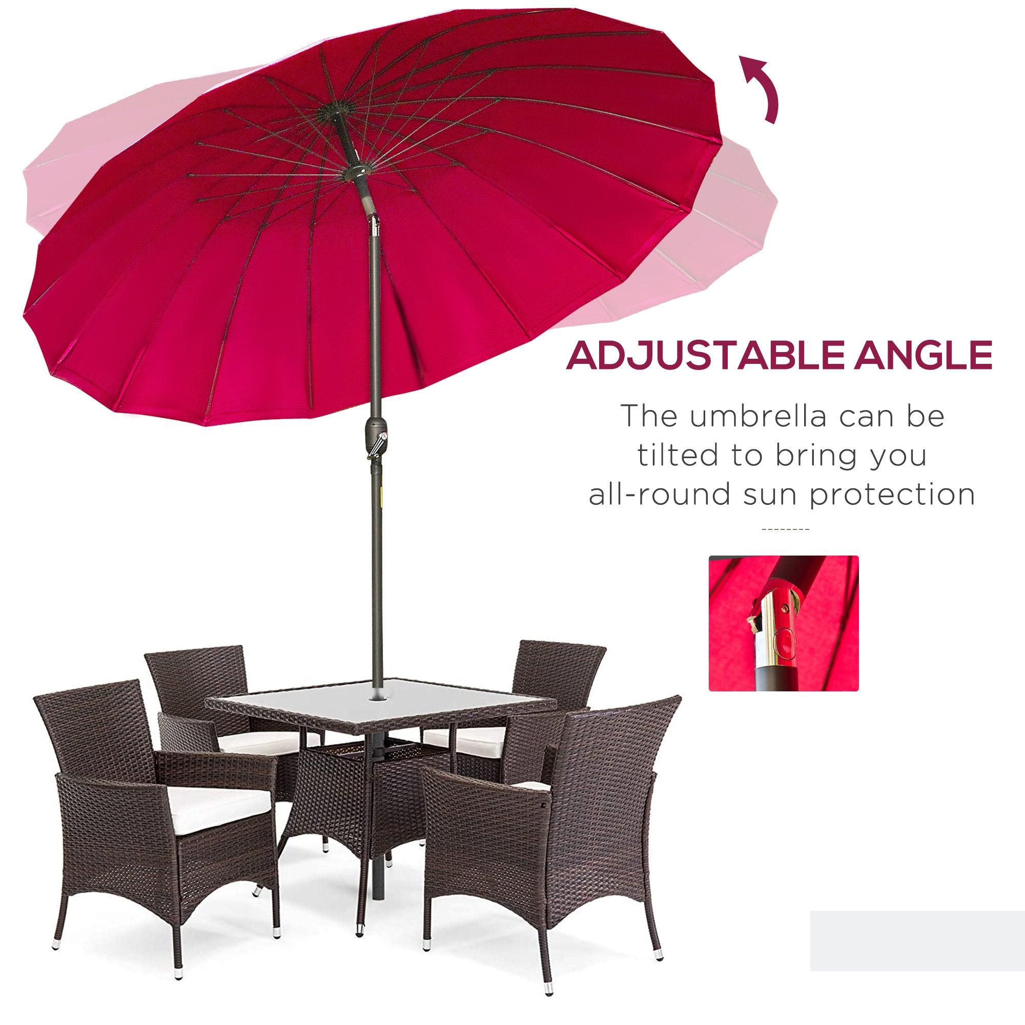 Outsunny 2.5m Shanghai Garden Parasol Umbrella with Crank & Tilt, Adjustable Outdoor Sun Shade, Red 