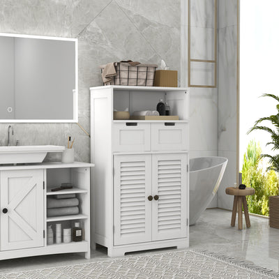 kleankin Three-Part Bathroom Storage Unit, with Shelf, Drawers & Cupboard - White 