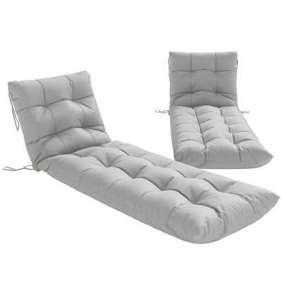 Outsunny Sun Lounger Cushions Only, Garden Lounge Chair Cushions Set of 2, Sunbed Replacement Pads with 4 Ties, Light Grey 
