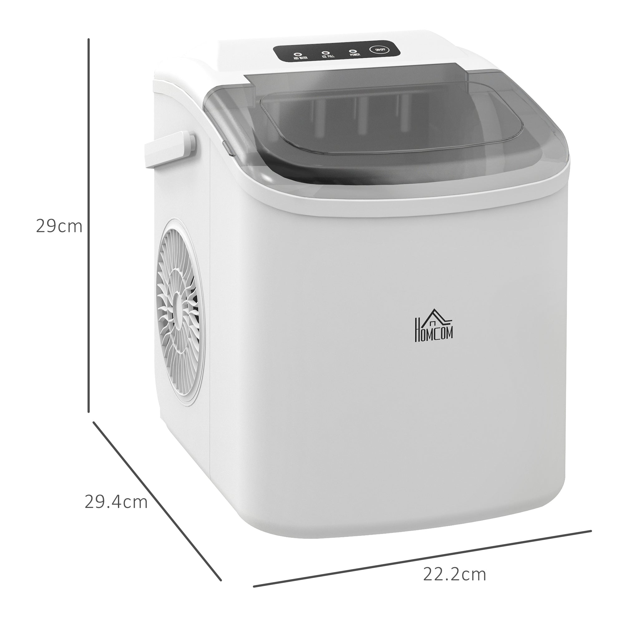 HOMCOM Ice Maker Machine Counter Top, 12Kg in 24 Hrs, 9 Cubes Ready in 6-12Mins, Portable Ice Cube Maker with Ice Scoop and Basket, White 
