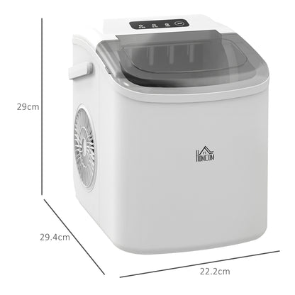 HOMCOM Ice Maker Machine Counter Top, 12Kg in 24 Hrs, 9 Cubes Ready in 6-12Mins, Portable Ice Cube Maker with Ice Scoop and Basket, White 