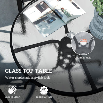 Outsunny Five-Piece Steel Patio Set, with Glass-Top Table - Black 
